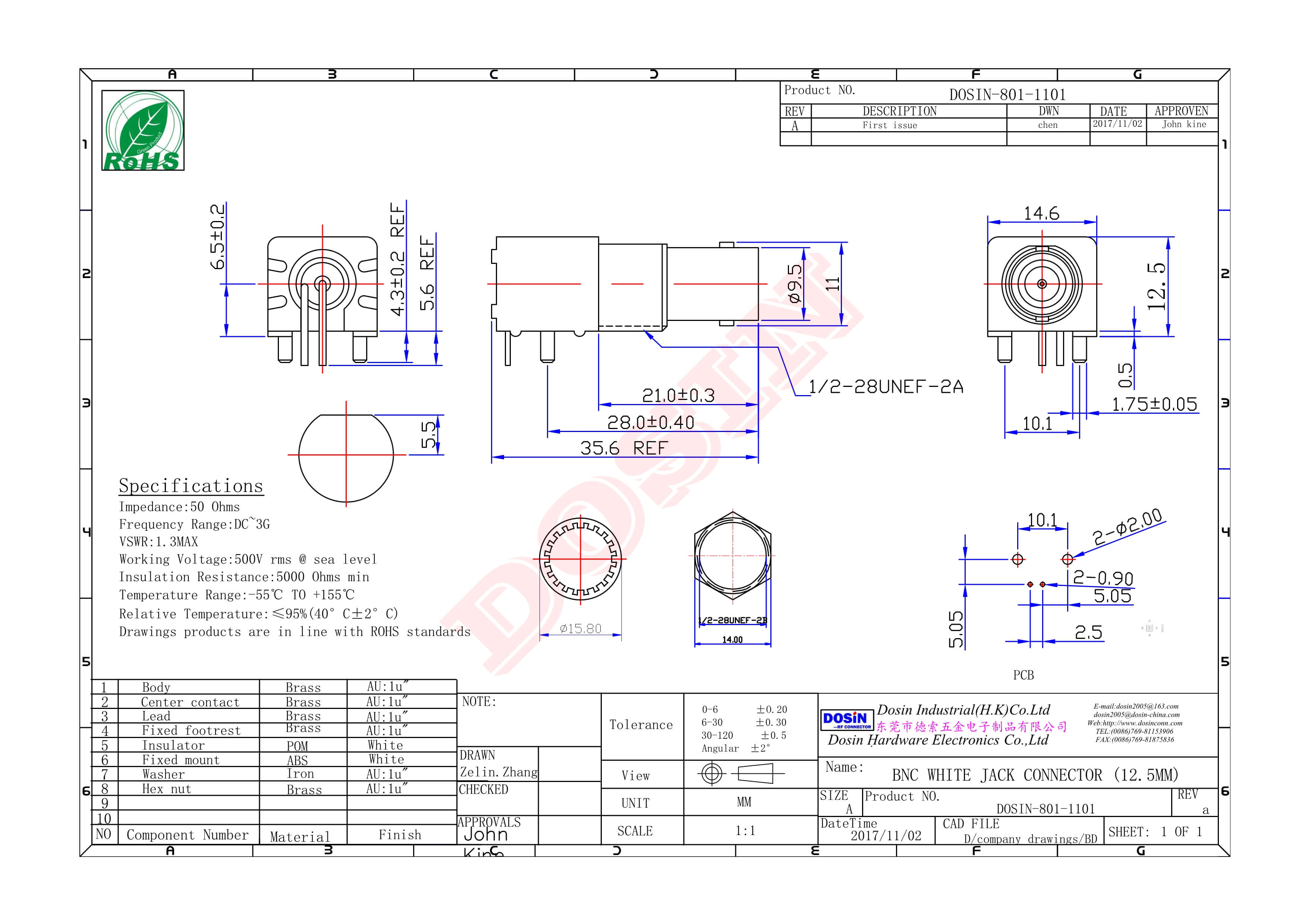 bnc彎頭接頭母頭彎式90度穿孔接PCB板