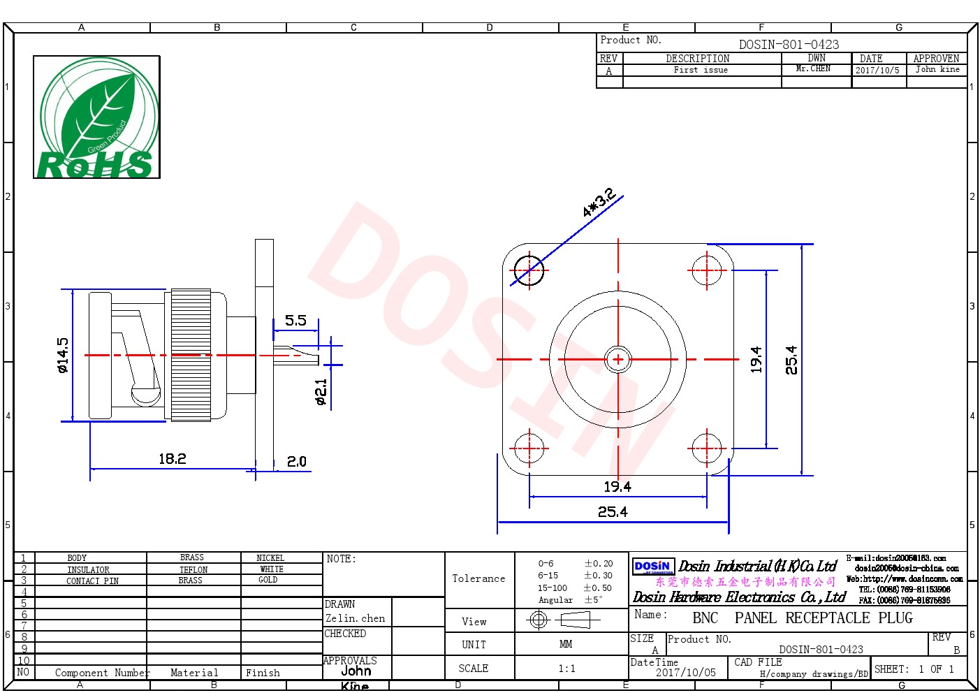 高清BNC連接器母頭直式180度壓接接線50歐姆絕緣射頻同軸