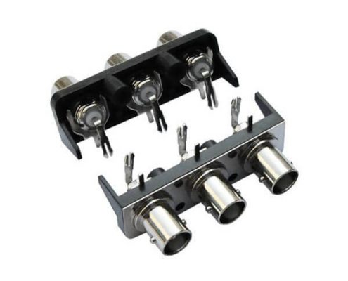 插座 pcb 三同軸 黑色塑膠外殼絕緣 直式 母頭 板端