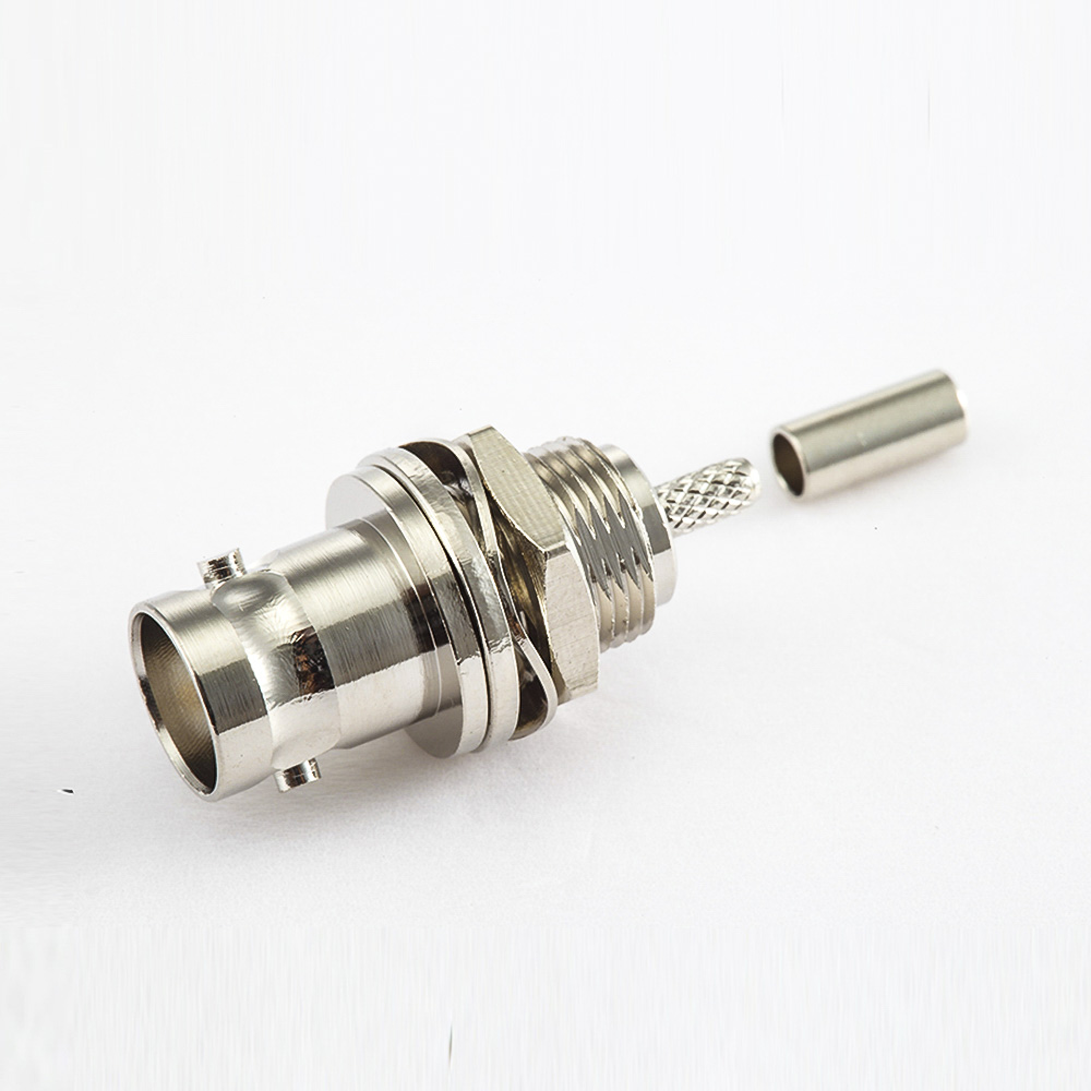 BNC連接器母直式穿墻壓接RG174/RG316其他銅鍍鎳標準50Ω/75Ω