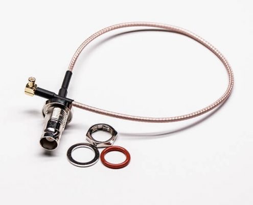 同軸線BNC頭穿墻母頭轉MCX彎式公頭接RG316線