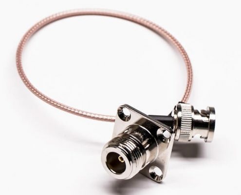 BNC電纜直式公頭轉4孔法蘭N母頭線材組裝壓接